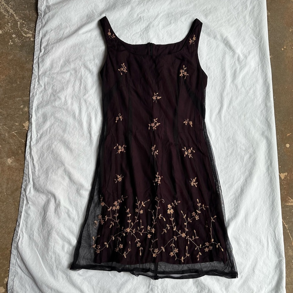 Vintage Mulberry Dress Embroidered Flower Handmade